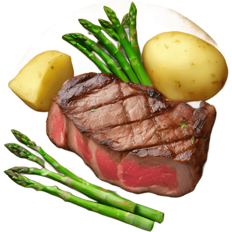 big steak, with potatoes and asparagus  emoji