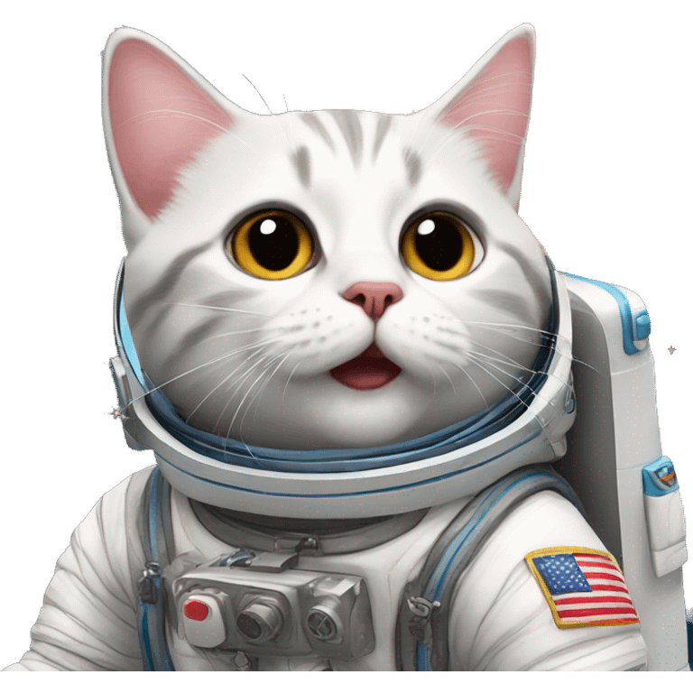 A cat on a rocket dressed as an astronaut emoji