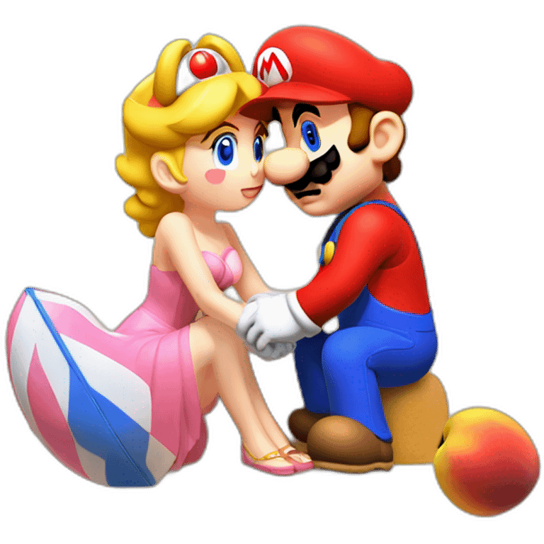 mario and peach love kiss at the beach emoji