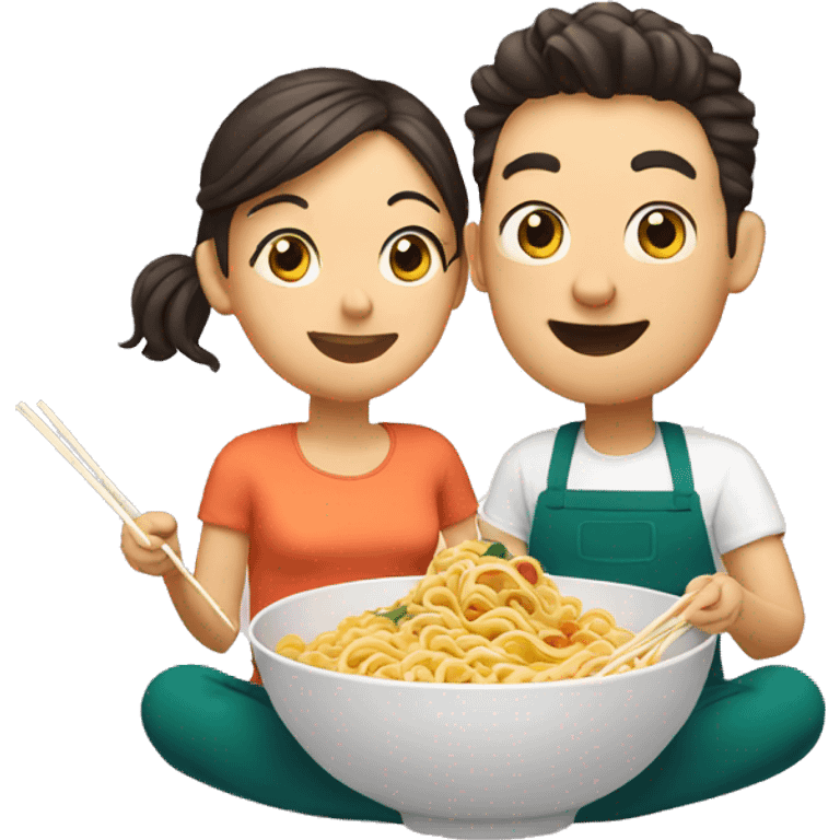 Couple eating noodles together  emoji