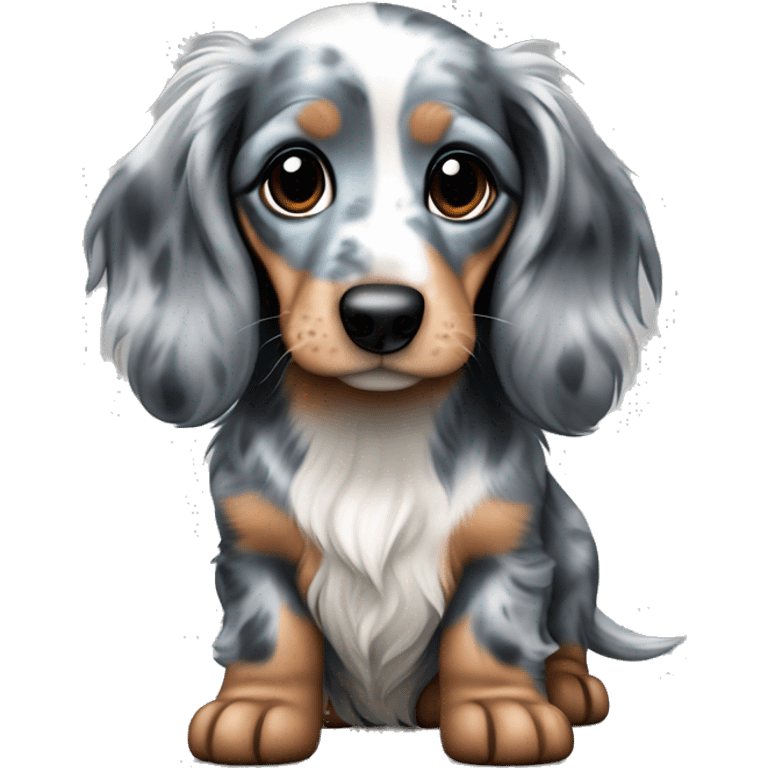 Blue Merle long haired Dachshund Puppy full body emoji