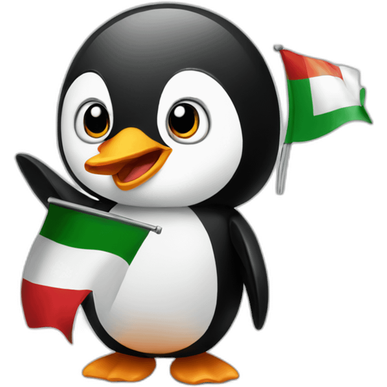 A penguin waving an Italian flag emoji