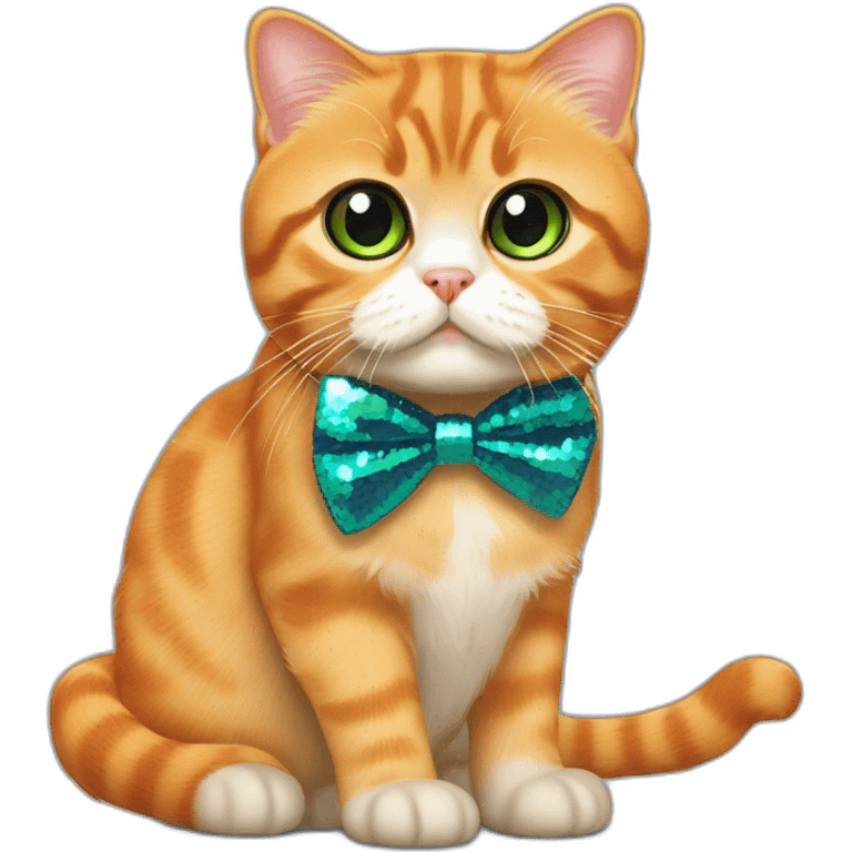 orange scottish fold cat face only green blue eyes red sequin bow long whiskers surprised emoji