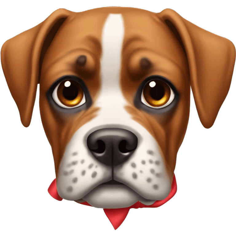 Boxer dog with a red bow on her neck and no bow on her head emoji