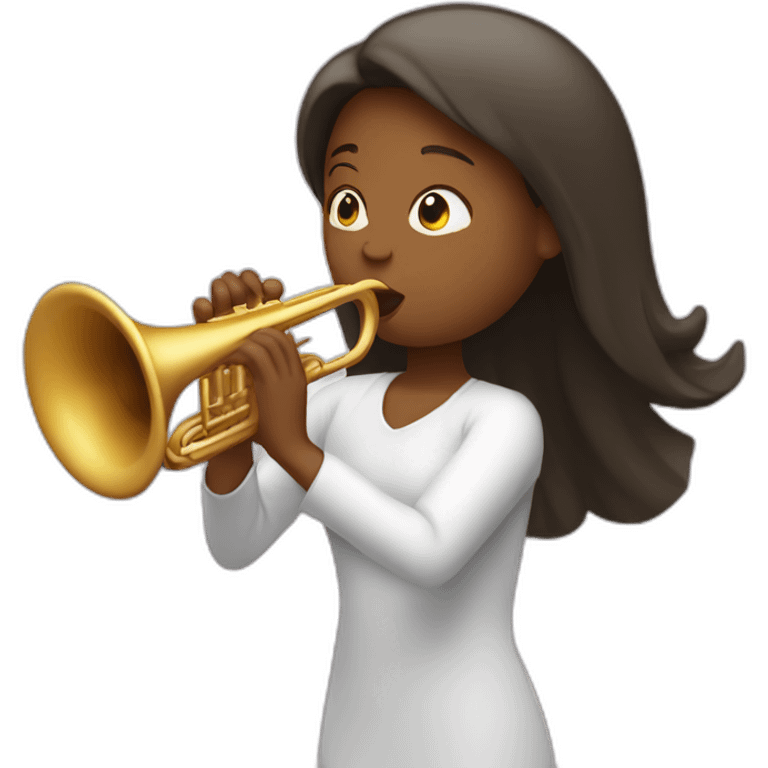 Small woman blowing big trumpet emoji