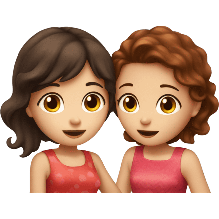 dark brown haired girl kissing strawberry brown haired girl emoji