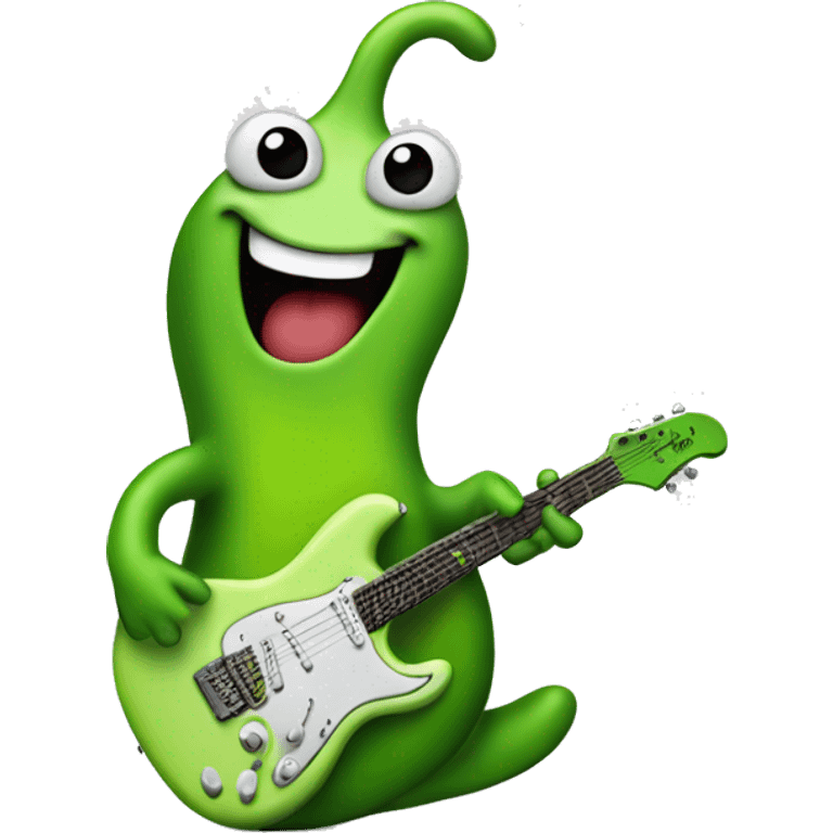 Happy green slug playing electric guitar emoji