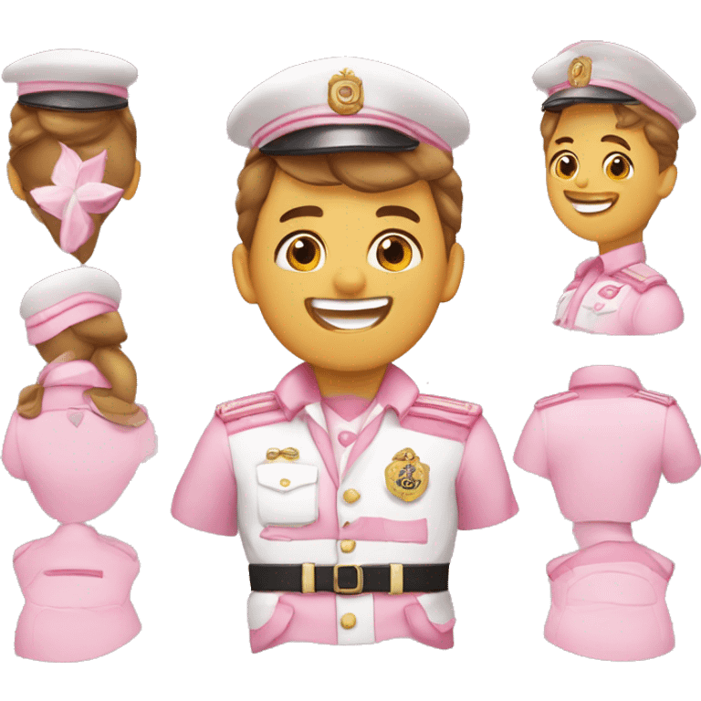 Cascanueces de uniforme rosa y blanco de piel clarita y sonriente emoji