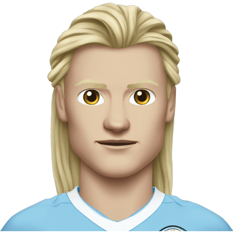 Erling haaland in a man city shirt and long hair in a pony tail emoji