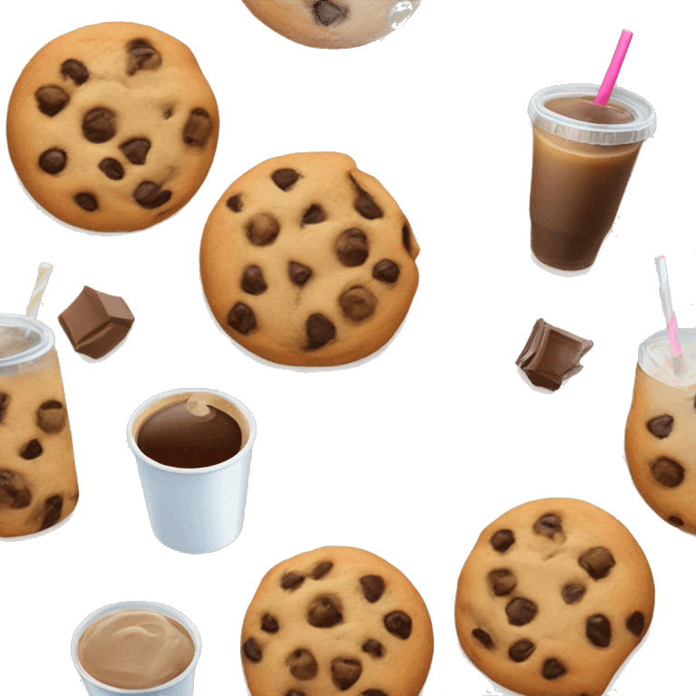 Chocolate chip cookies, iced coffee emoji