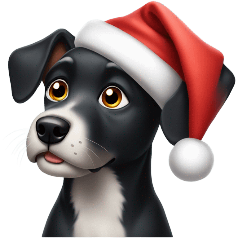 Big eared black dog in Santa hat  emoji