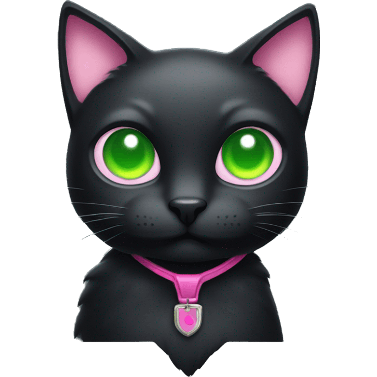 black cat with green eyes with a pink gun emoji