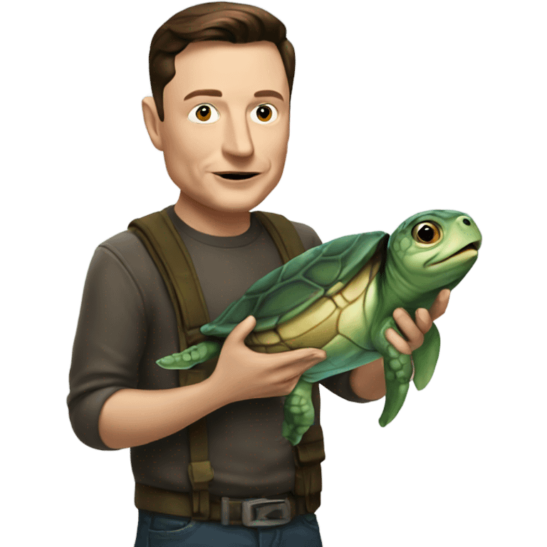 turtle holding a fish fish is holding elon musk emoji