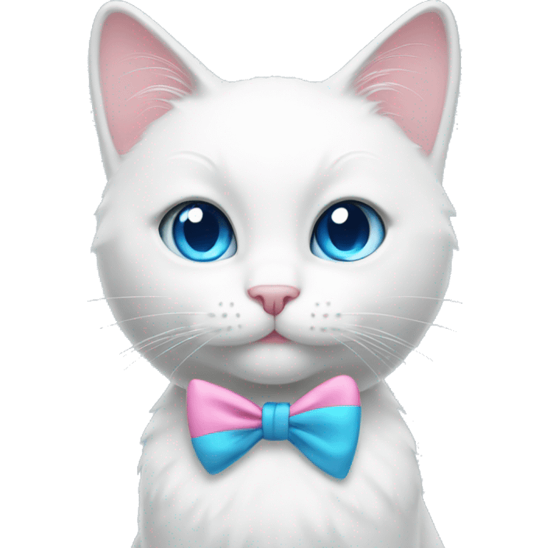 white cat with a pink bow and blue eyes emoji