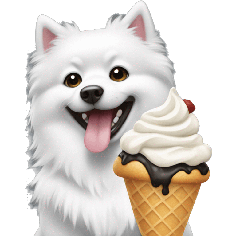 Black-white spitz eats ice cream  emoji