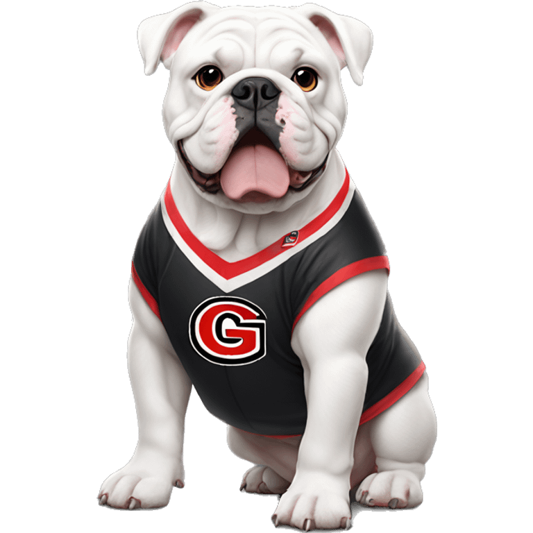 White English bulldog wearing a Georgia jersey emoji