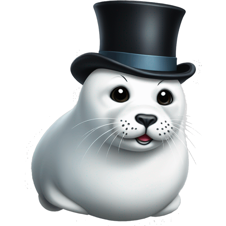 Big and scary white harp seal with a top hat emoji