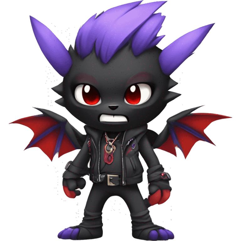 Black and purple and red edgy punk vernid Fakemon full body emoji