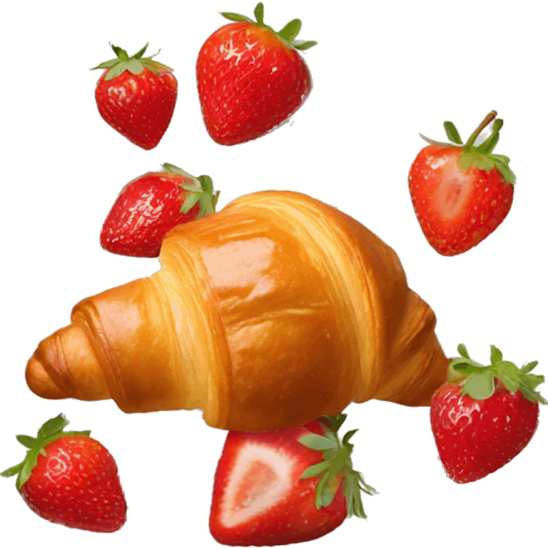 White plate with croissant with chocolates and strawberries emoji