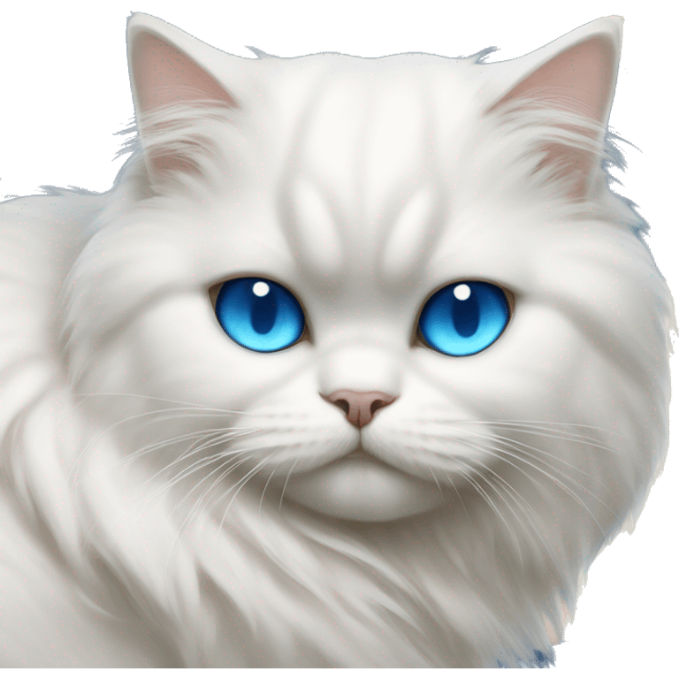 White Persian cat with blue eyes sleeping on crescent moon  emoji