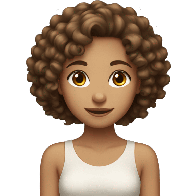 a girl with curly medium hair dark brown with fair skinned tan skin tone and auburn brown eyes emoji