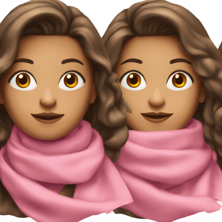 brunette girl with a pink scarf and a blowout emoji