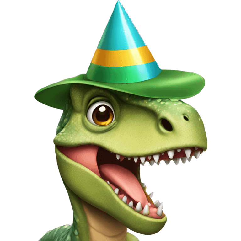 dinosaur wearing a party hat emoji