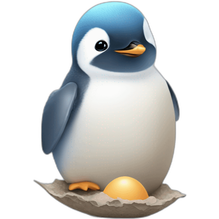 kawaï baby blue penguin hatching from its egg emoji