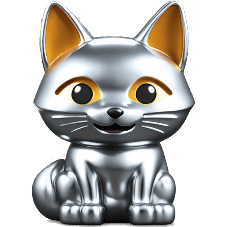 fully chrome fox statue in the form of maneki neko emoji