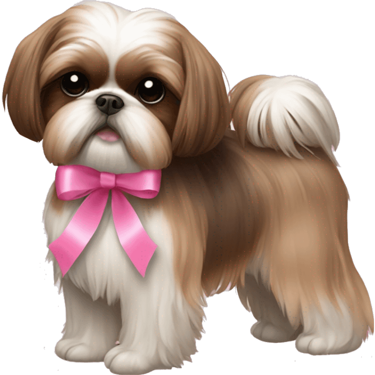 Pure Brown shih tzu with pink ribbon emoji