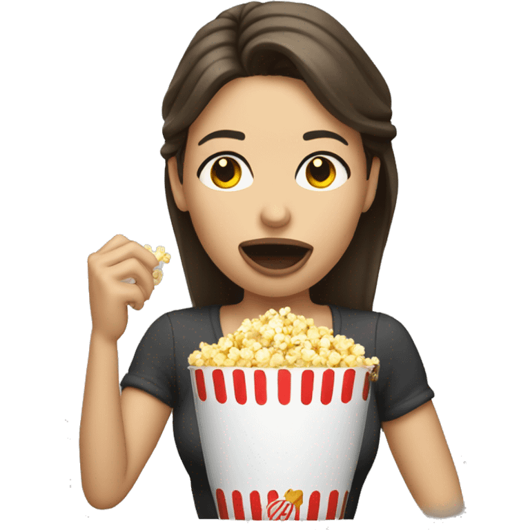 White brunette woman putting popcorn in her mouth emoji