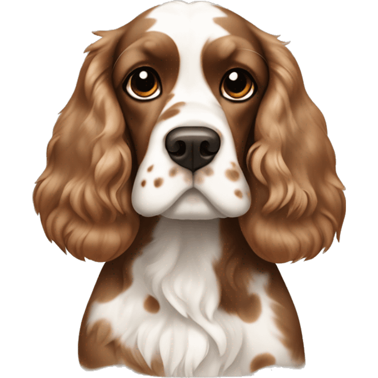 Short hair Brown and white spotted cocker spaniel on body and nose emoji