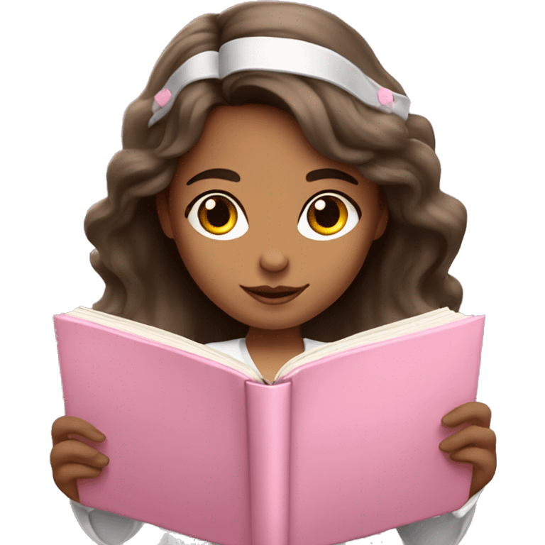 angelic brunette girl with pink book emoji