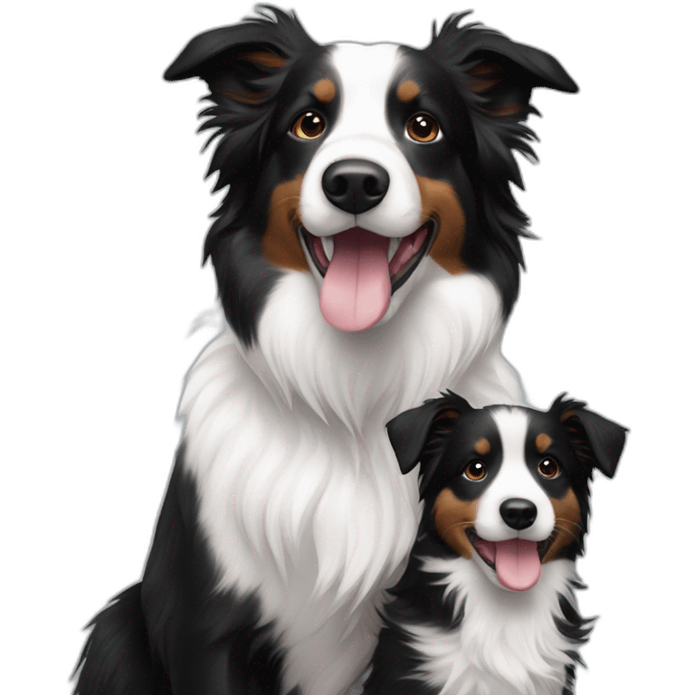 Border collie black and White with a baby Yorkshire emoji