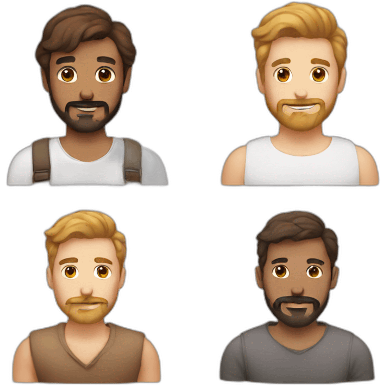 Gay love brown guy with beard and white guy with mustache emoji