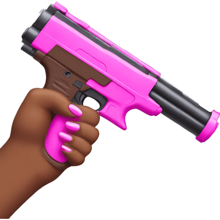 brown hand with pink nails holding large scary dark nerf gun emoji