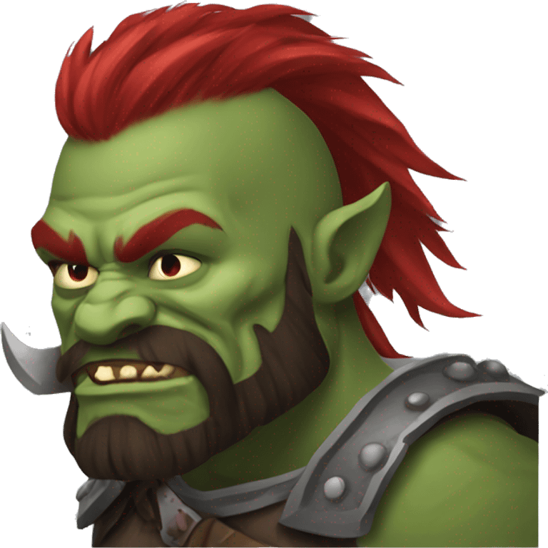 Armored Berserker orc with red beard & red ponytail emoji