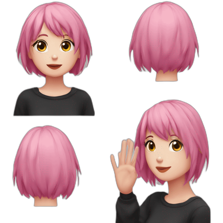 Full body Front view curvy emo girl pink hair sits on the floor straight view hands up black skirt полосатые рваные чулки emoji