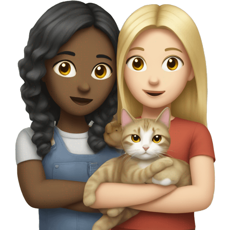 Two girls with two British cats emoji