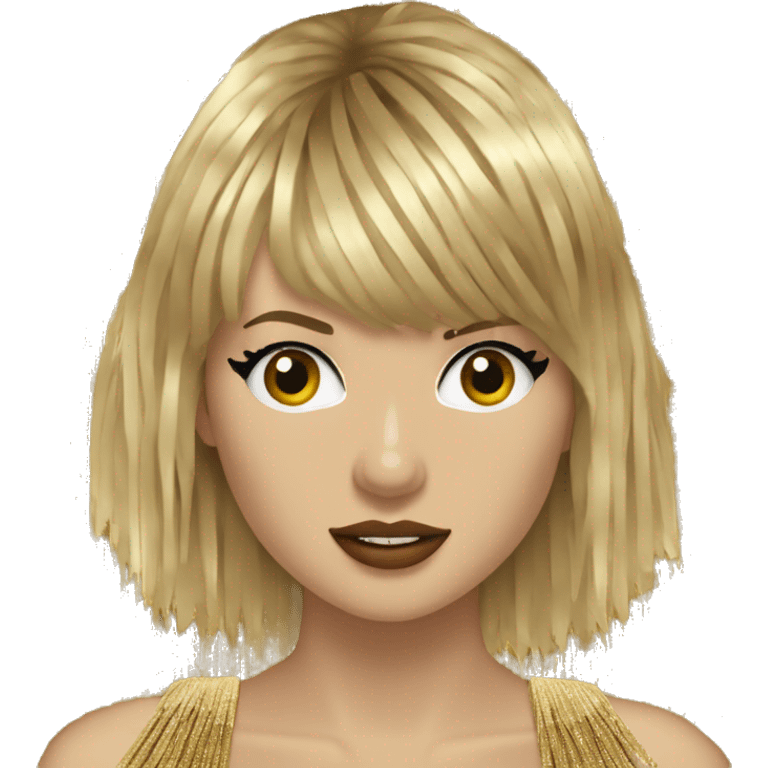 Taylor Swift in a gold fringe spaghetti strap dress that looks fearless emoji