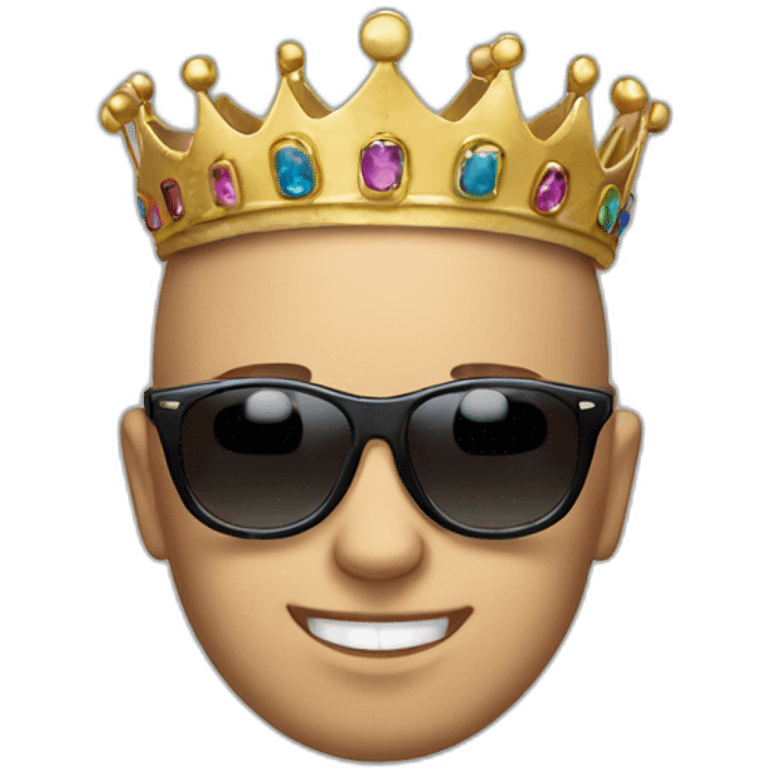 A bald face wearing sunglasses and a crown on top of his head emoji