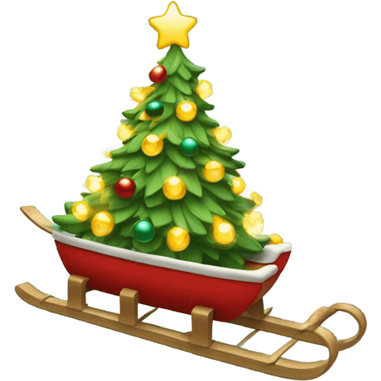 Lighted Christmas tree on a sled emoji