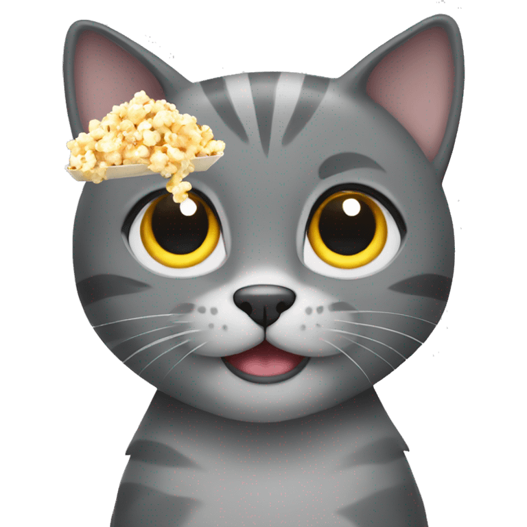 Grey cat with popcorn emoji