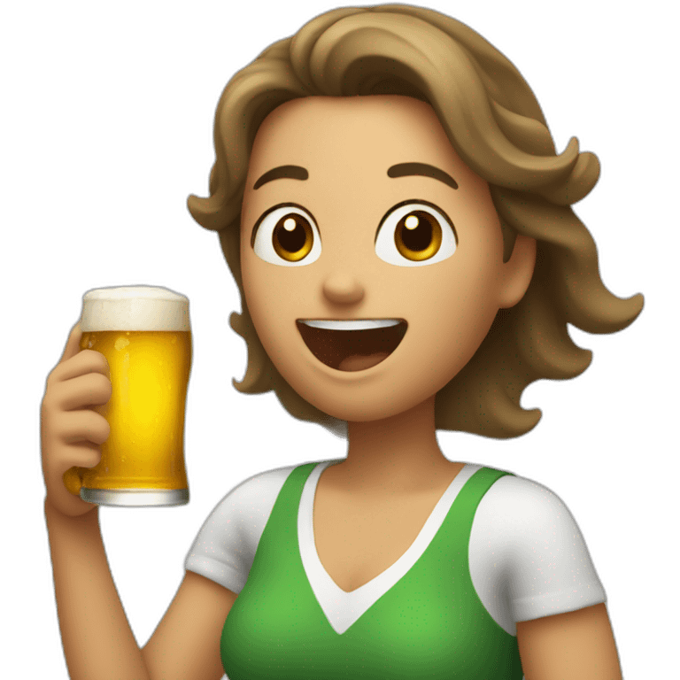 woman cheering with a beer emoji