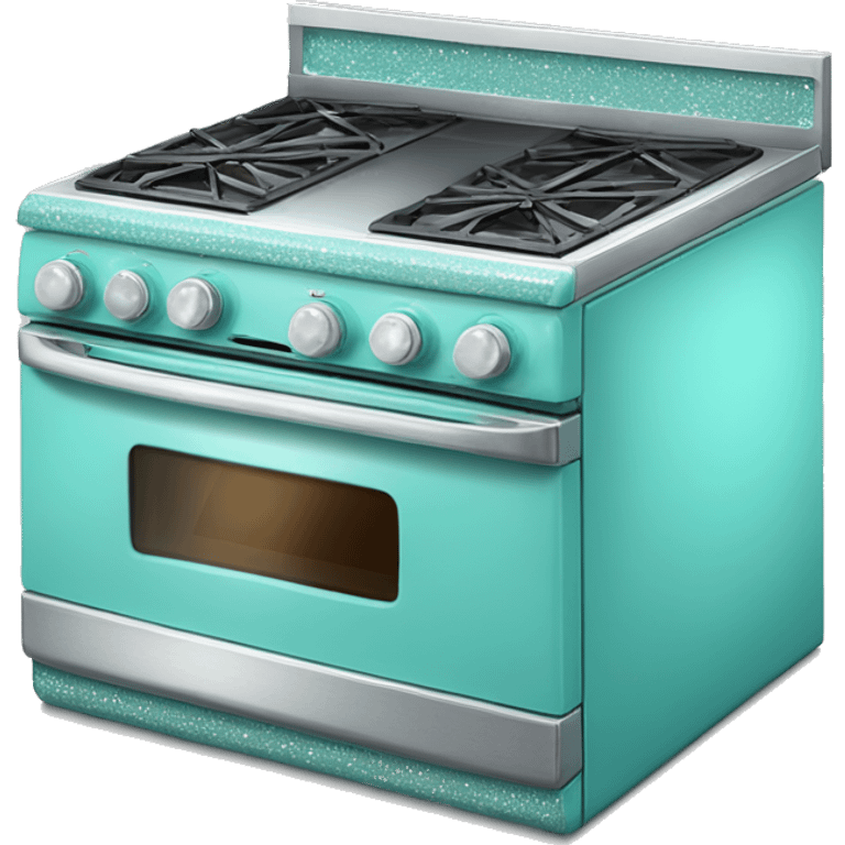 Realistic tiffany blue and silver diamond glitter oven with stove top. emoji