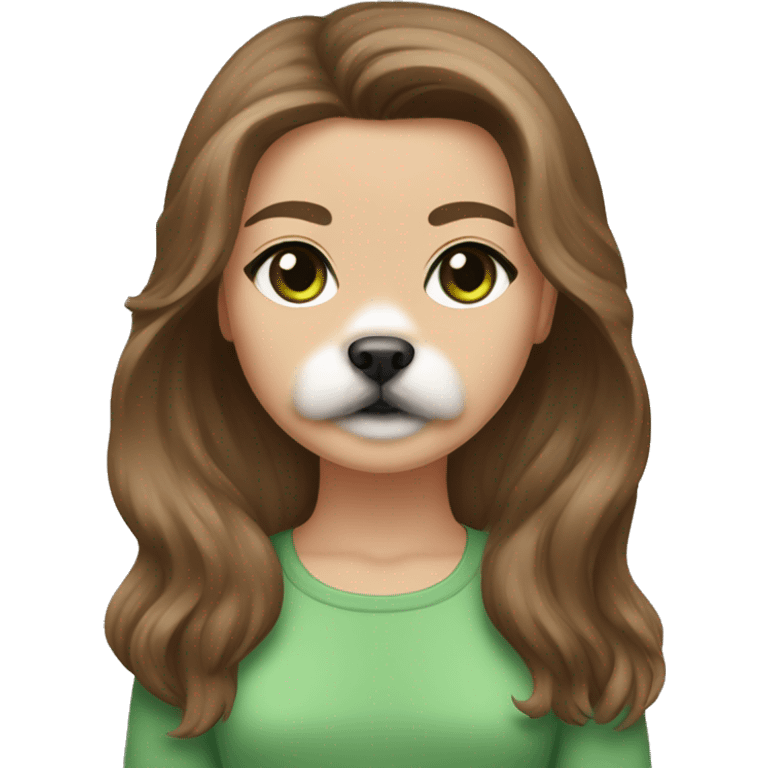 brown hair, green eyed girl holding tan shihtzu emoji