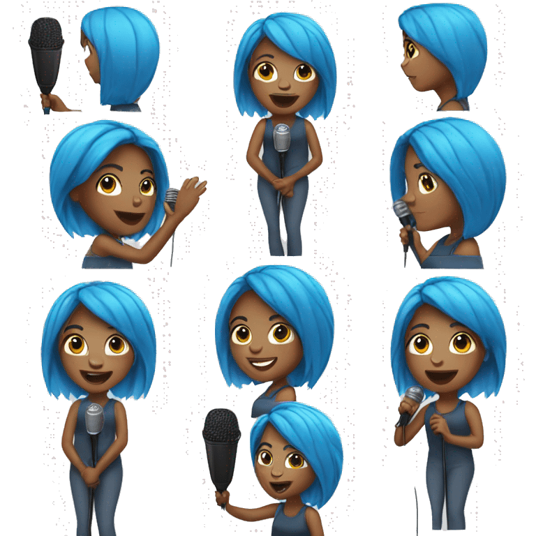 Black girl with blue hair holding microphone emoji