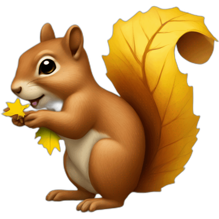 squirrel with a yellow maple leaf emoji