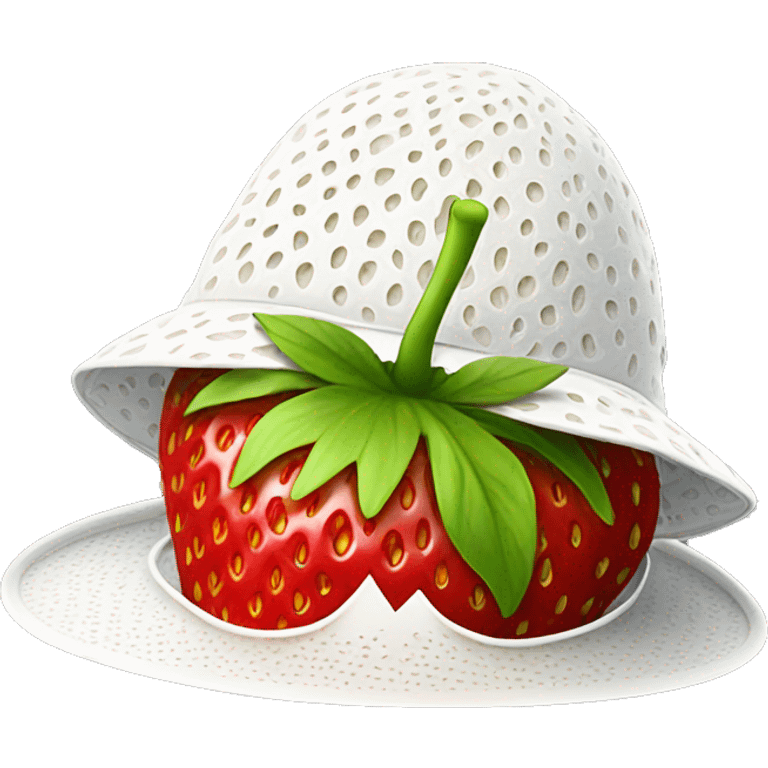 Red strawberry, smiling wearing a white sun hat emoji