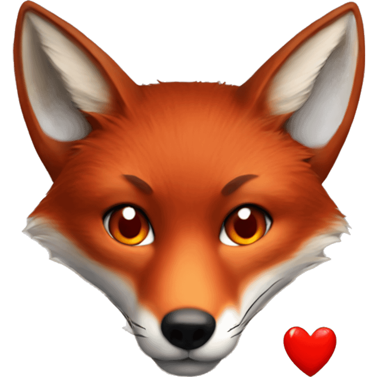 dark red fox face with tiny red heart instead of eyes emoji